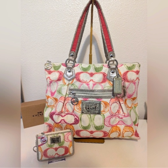 Coach Poppy Dream Signature Glam Tote & Cardholder Bundle - Picture 1 of 13